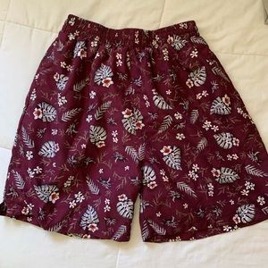 Maroon Hawaiian Print Shorts